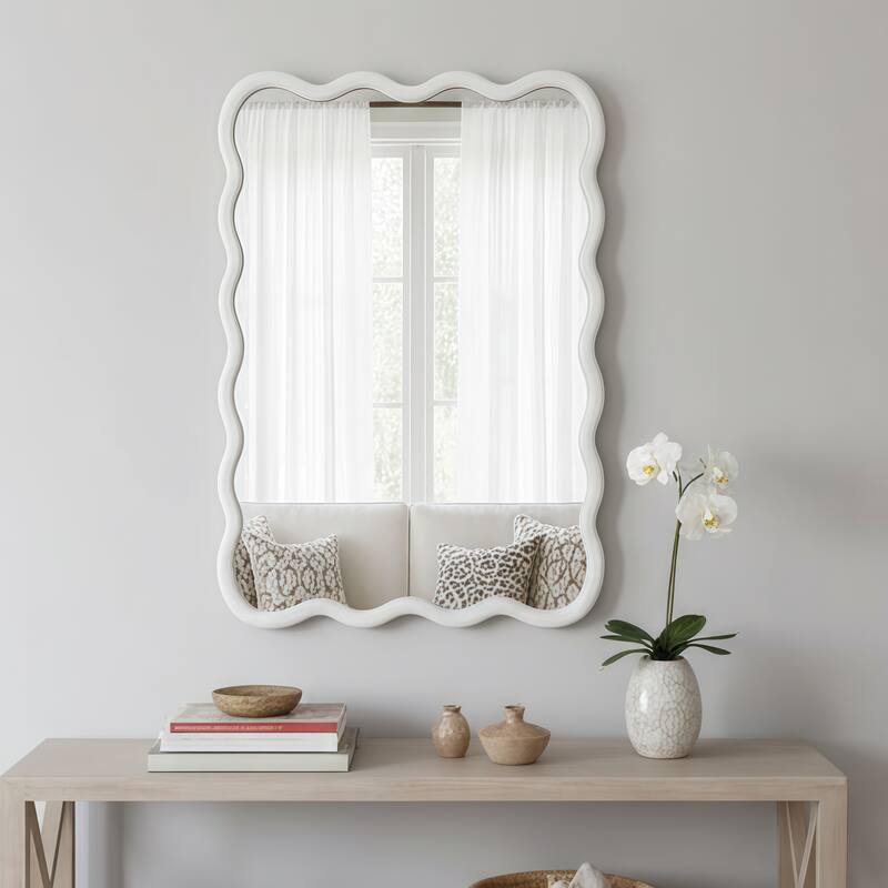 24"x 36" Wavy Rectangle Solid Wood Frame Decorative Mirror,For Bedroom, Bathroom, Living Room, Entryway
