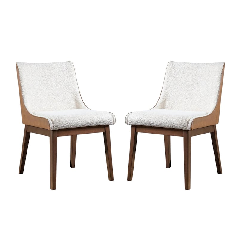 Set of 2 Upholstered Dining Chairs with Padded Seats in Walnut and Beige - Dining Height - Walnut/Beige - Set of 2