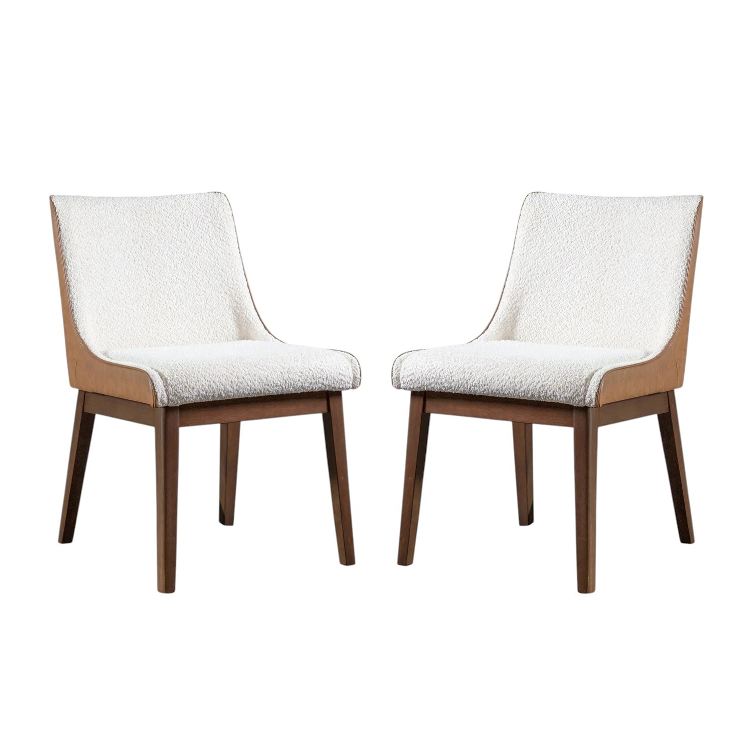 Set of 2 Upholstered Dining Chairs with Padded Seats in Walnut and Beige
