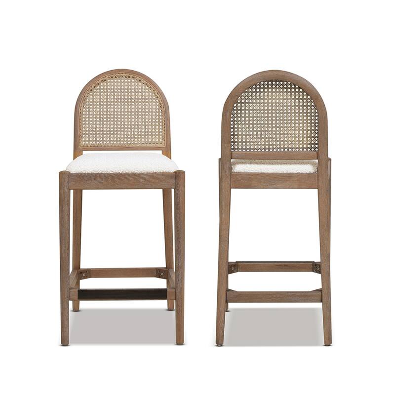 Curved Back Cane Rattan Counter Stool Set