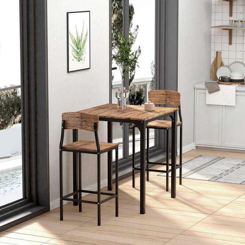 Modern Space-Saving 5-Piece MDF Dining Table Set Including 4 Stools with Steel Frame and Footrest - 35.5" L x 35.5" W x 35.5" H
