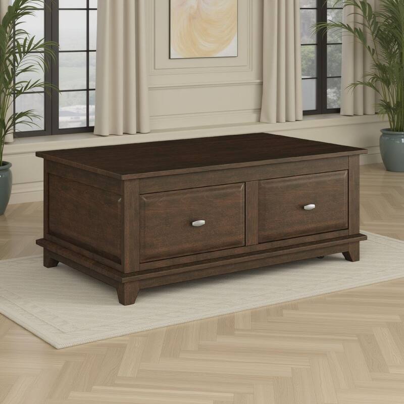 Minal Lift Top Coffee Table on Wheels, 2 Drawers, Brown 48 Inch