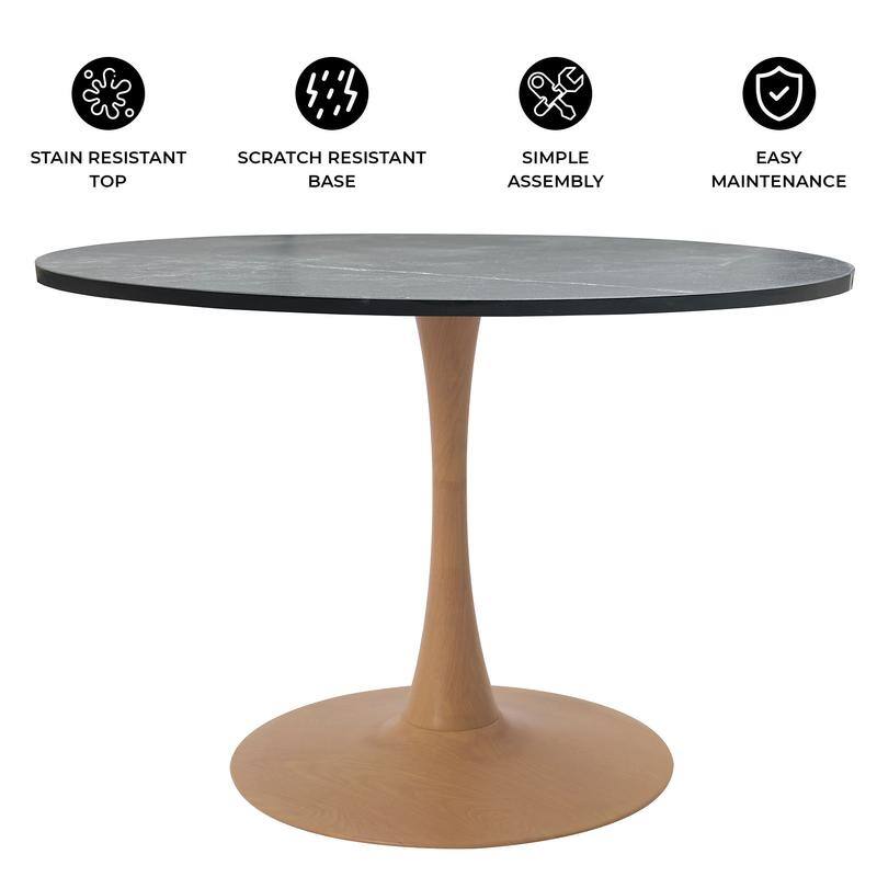 Bristol 36" Round Dining Table - MDF Wood Top with Natural Wood Steel Pedestal Base - Modern Kitchen & Dining Room Table