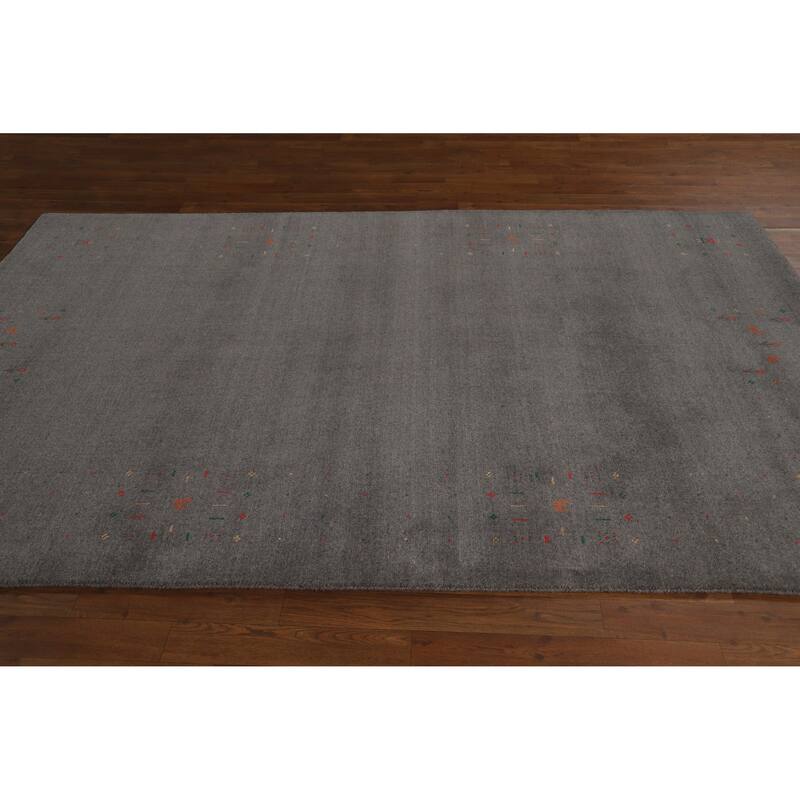 Hand Knotted Oriental 100% Wool Carpet Tribal Tribal Greys & Charcoal Gabbeh Area Rug - 8' 2'' X 5' 2''