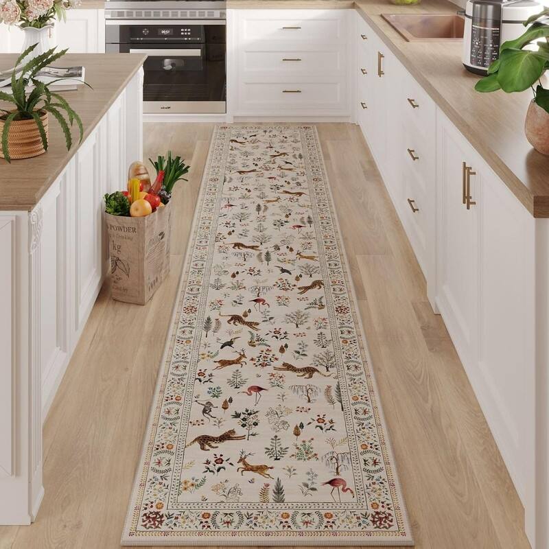 Kitchen Runner Rug Non Slip 2'x10' Long Washable Rugs - 120"L x 24"W -  Beige