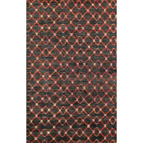 Indoor/ Outdoor Abstract Trellis Oriental Area Rug Hand-knotted Carpet - 5'1" x 7'11"
