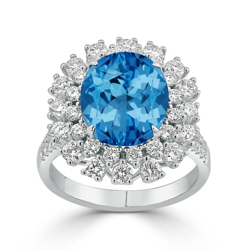 Auriya 4 3/4ct Fancy Oval Swiss Blue Topaz Halo Diamond Engagement Ring 1 3/8ctw 18K Gold