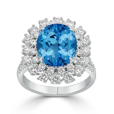 Auriya 4 3/4ct Fancy Oval Swiss Blue Topaz Halo Diamond Engagement Ring 1 3/8ctw 18K Gold