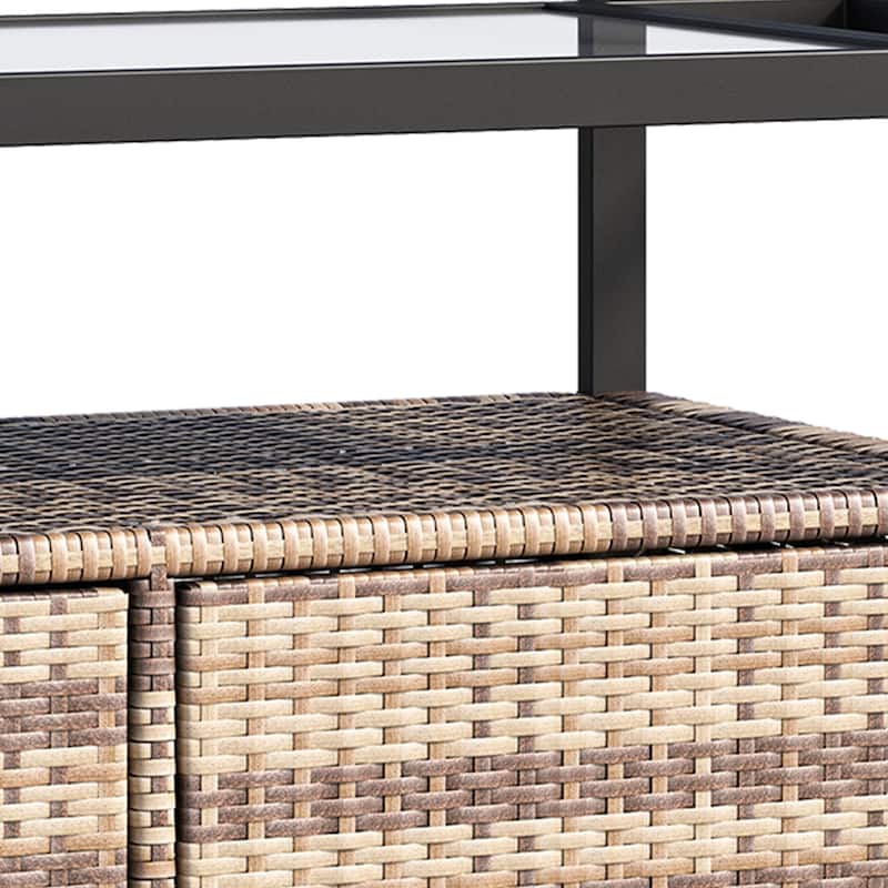 Wicker Outdoor Kitchen Serving Station with Storage Cabinet and Wheels - 51.2L x 19.7"W x 35.4"H