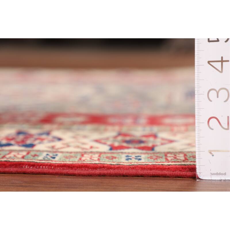 Geometric Kazak Oriental Area Rug Handmade Grey Wool Carpet - 5'0" x 6'6"