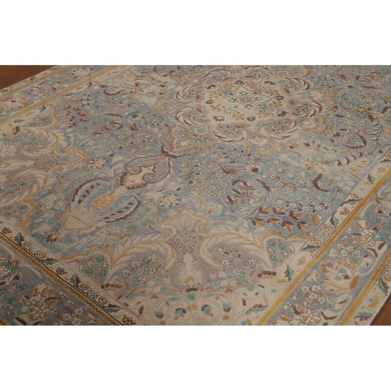 Blue Floral Tabriz Persian Rug Handmade Traditional Wool Carpet - 6'7"x 9'7"