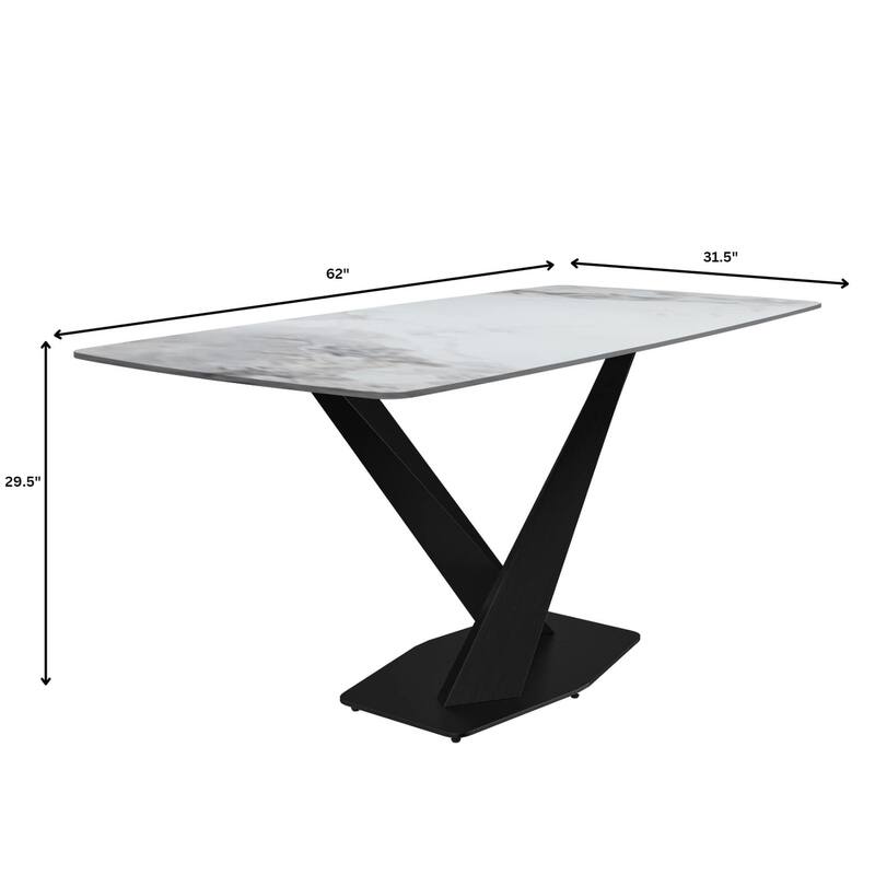 Voren Dining Table with Stone or Glass Tabletop in Black Steel Base