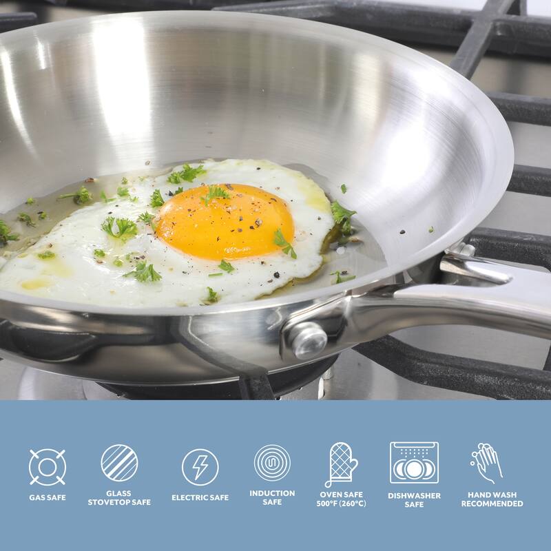 Sur La Table Kitchen Essentials Stainless Steel Frying Pan - Induction Ready Skillet with Tri-Ply Base, Polished Finish