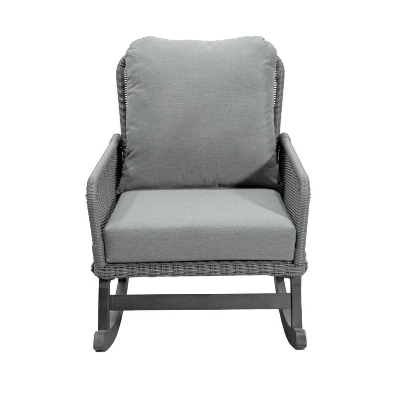 [Set of 2] Contemporary Minimalist Wicker Rocking Chair with Soft Polyester Cushions and Durable Wooden Frame