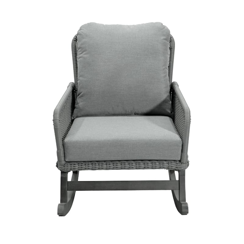 Contemporary Minimalist Wicker Rocking Chair with Soft Polyester Cushions and Durable Wooden Frame