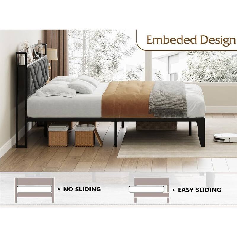Bed Frame with Storage Headboard