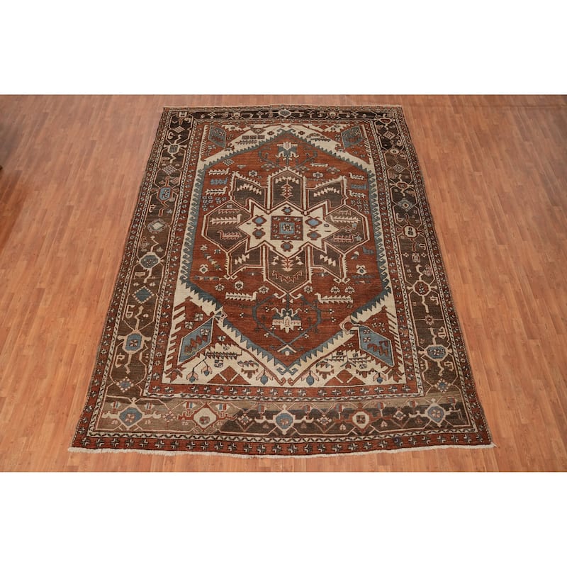 Hand Knotted Oriental 100% Wool Carpet Traditional Medallion Oranges & Rust Heriz (serapi) Area Rug - 13' 4'' X 9' 7''