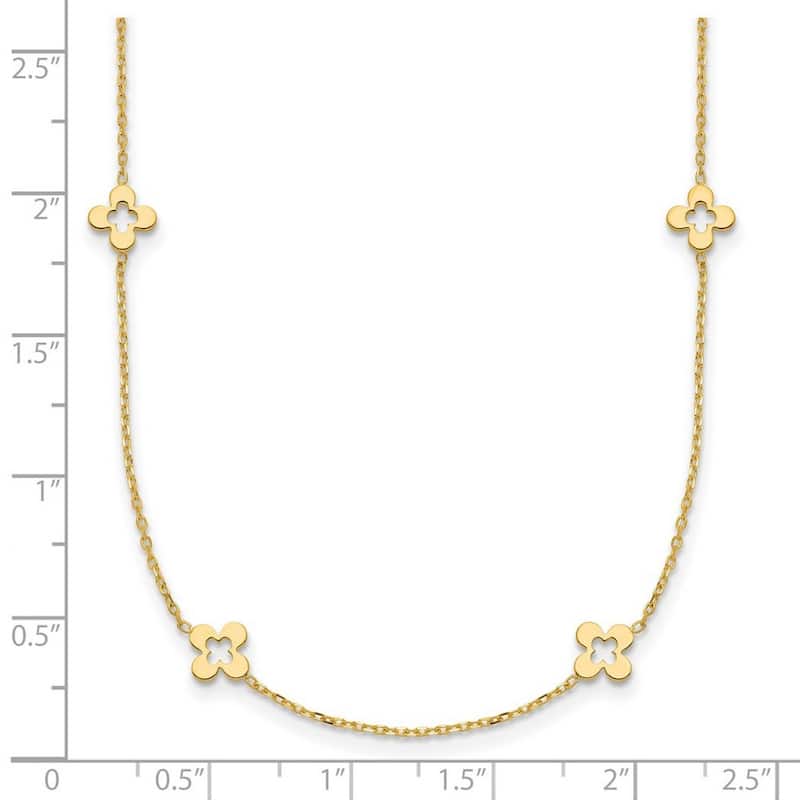Curata 14k Yellow Gold Italian 16-18" 4-Leaf Clover Station Necklace - 5.85mm