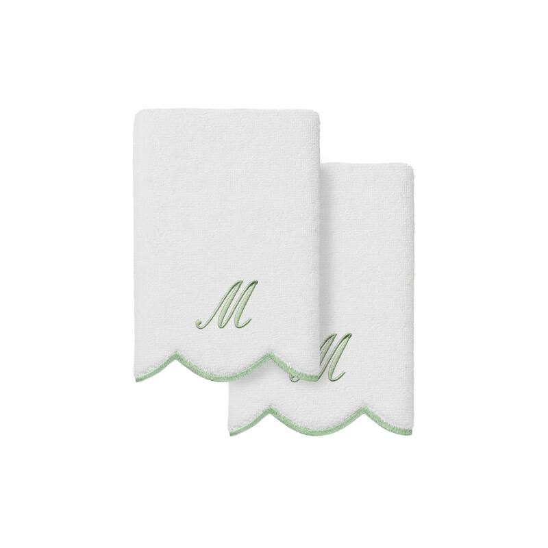 Authentic Hotel and Spa 100% Turkish Cotton Green ADORNIA Scallop Personalized 2 Piece Fingertip Towel Set - 2 Fingertip Towels - M