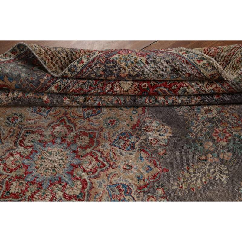 Vintage Navy Blue Tabriz Persian Area Rug Hand-Knotted Wool Carpet - 9'6" x 12'5"