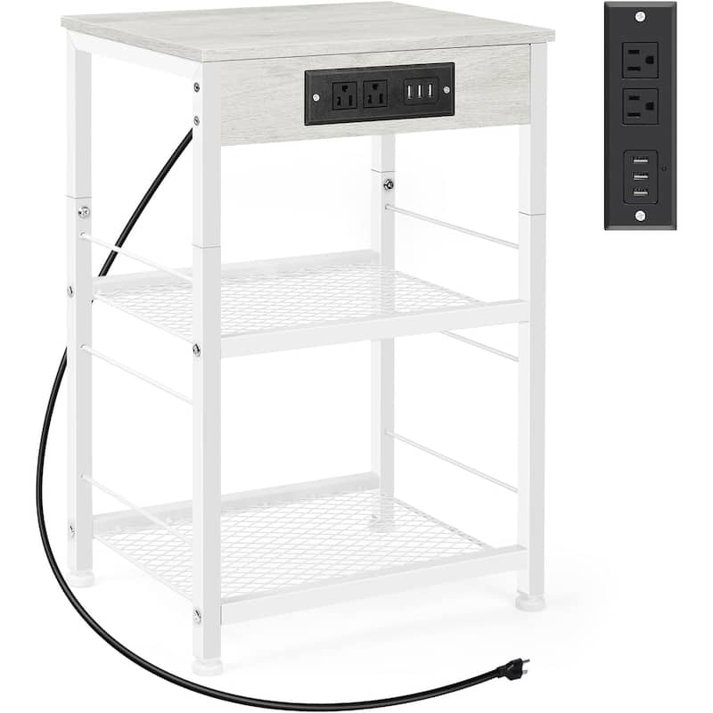 3 Tier Nightstand with Charging Station - White