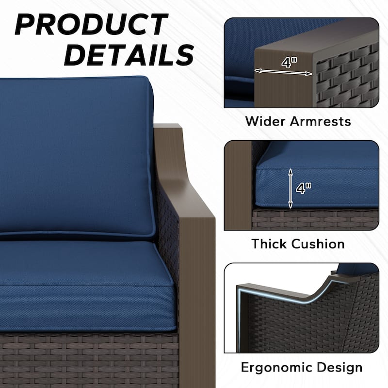 COZYWOR Outdoor Rattan Swivel Rocking Chair With Cushions - BLUE