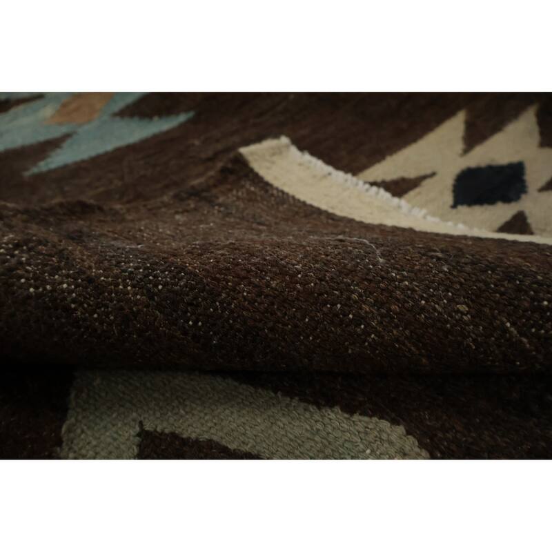 Hand Woven Oriental 100% Wool Carpet Southwestern Tribal Brown Kilim Area Rug - 8' 4'' X 5' 6''