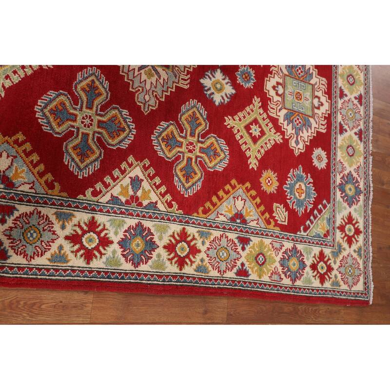 Geometric Red Kazak Oriental Area Rug Bedroom Hand-Knotted Wool Carpet - 5'1" x 6'7"