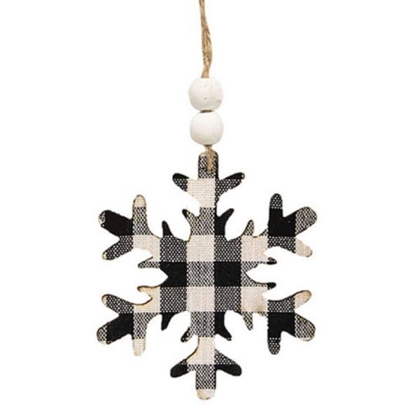 Black & White Buffalo Check Snowflake Beaded Ornament 4" high Bed