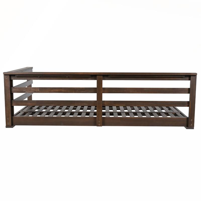 Country Patio Wooden Twin Size Swing Daybed with 4pcs 96-inch Hemp Ropes for Backyard and Garden