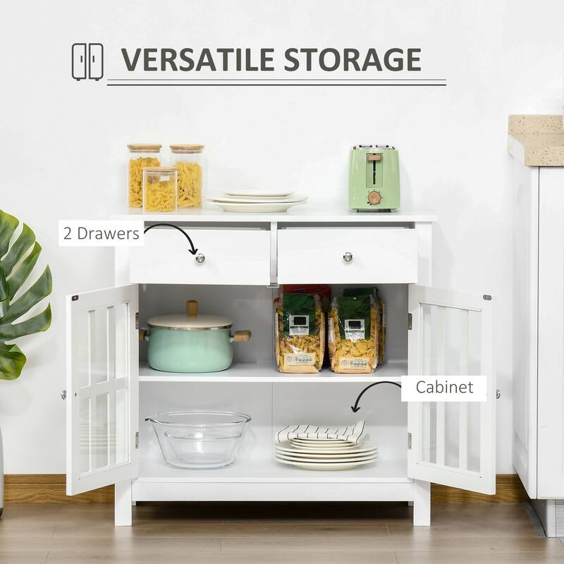 HOMCOM Sideboard Buffet Cabinet, Storage Serving Cabinet with Glass Doors, and Drawers for Kitchen - 31.5"x14"x30"