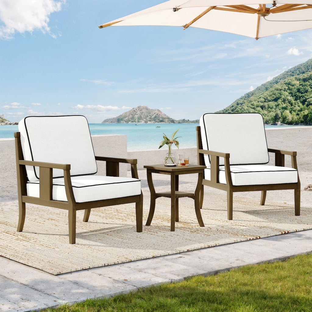 Wood Patio Bistro Set with Water-Resistant Cushions(Set of 3)