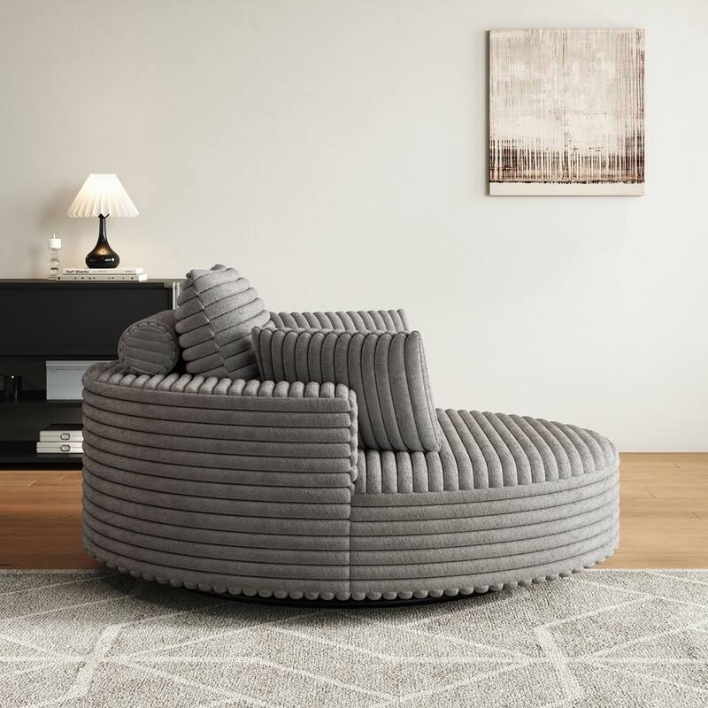 360 Degree Swivel Chair Corduroy Chenille Foam Single Sofa