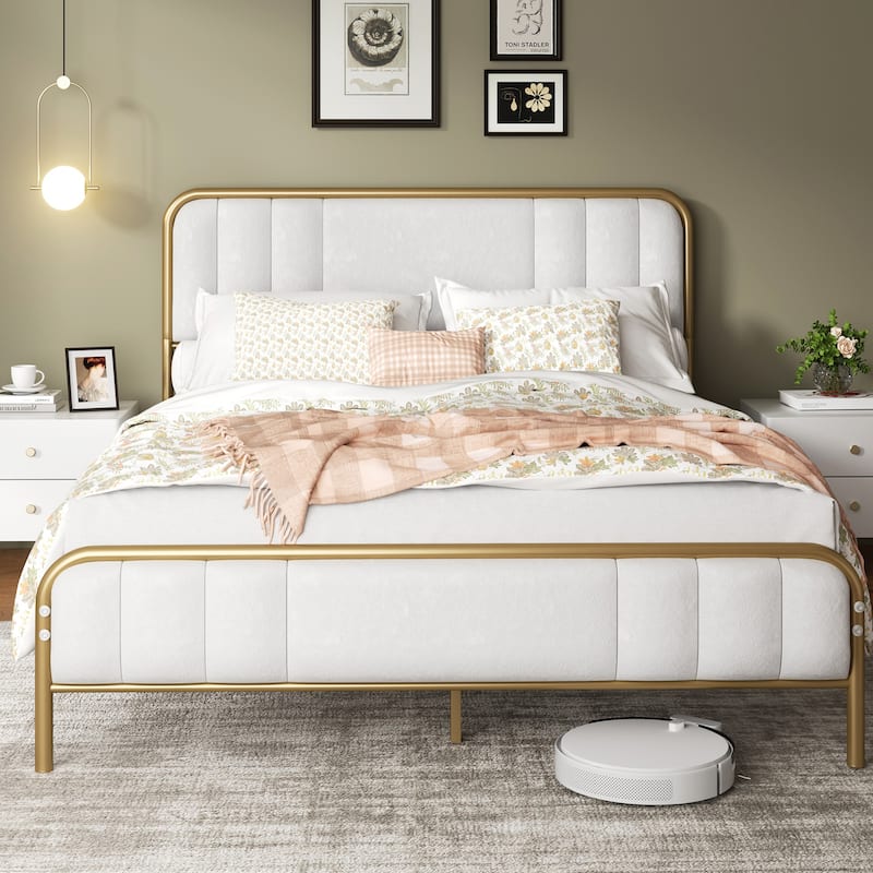 Futzca Bed Frame with Velvet Fabric Headboard