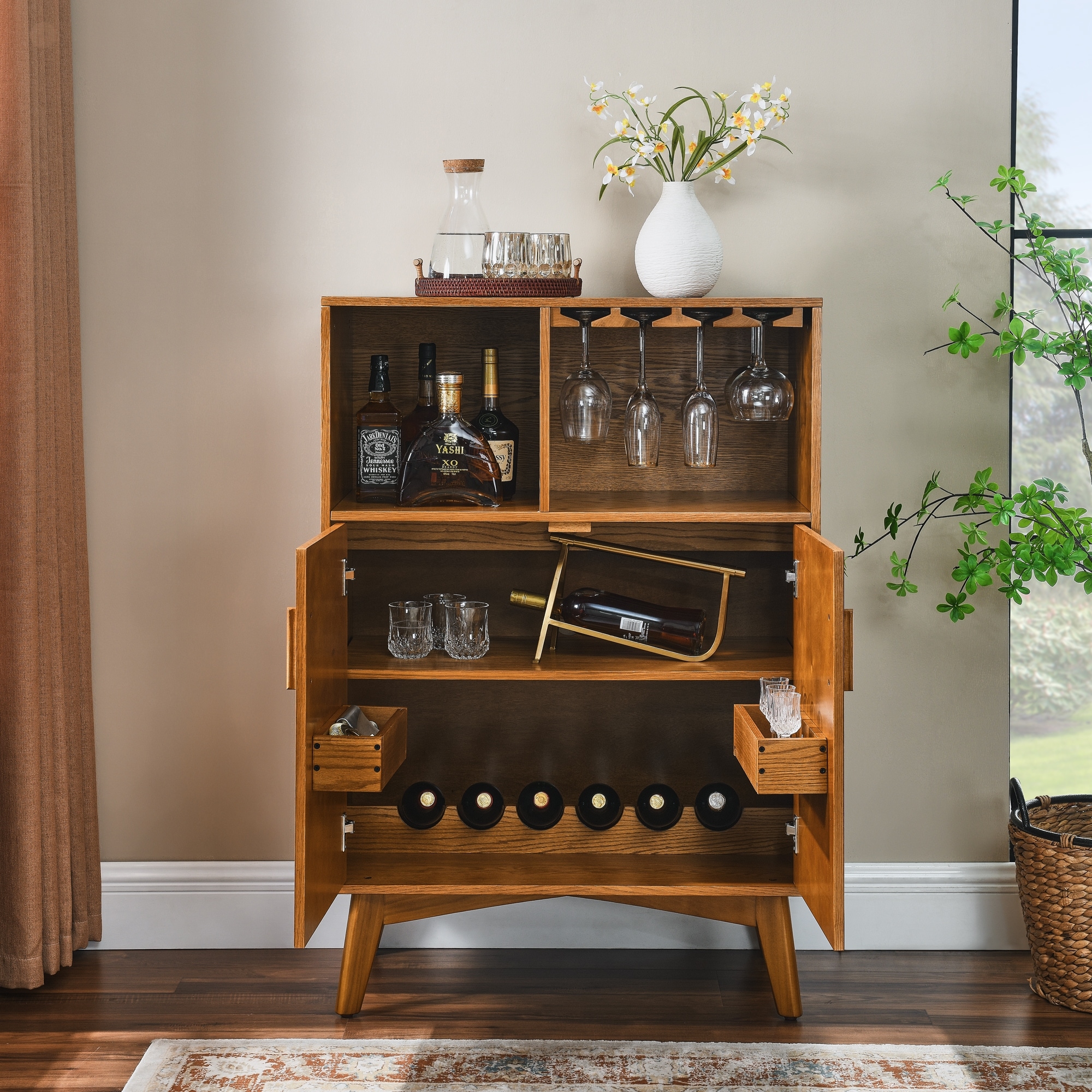 Liquor Cabinet with Wine Glass Holder Wine Rack