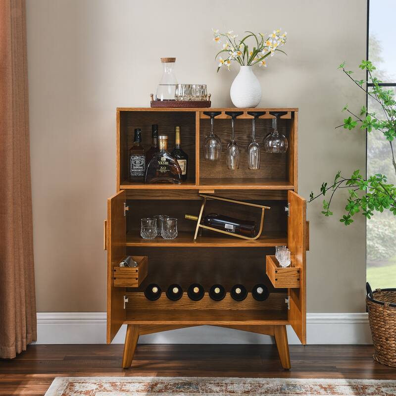 Anmytek 31.5" Rustic Liquor Cabinet with Wine Rack Adjustable Shelf