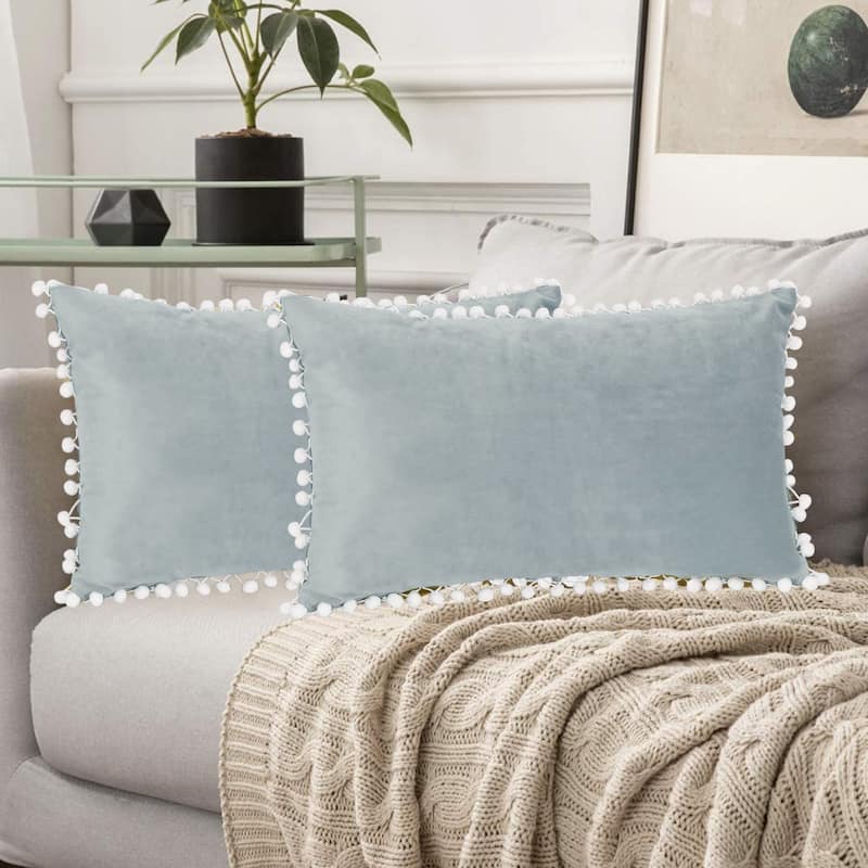 Adeco Pack of 2 Decorative Throw Pillow Covers with Pom Poms