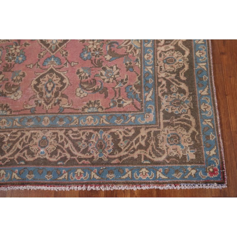 Pink Kashan Persian Vintage Runner Rug Handmade Wool Carpet - 3'11" x 12'9"