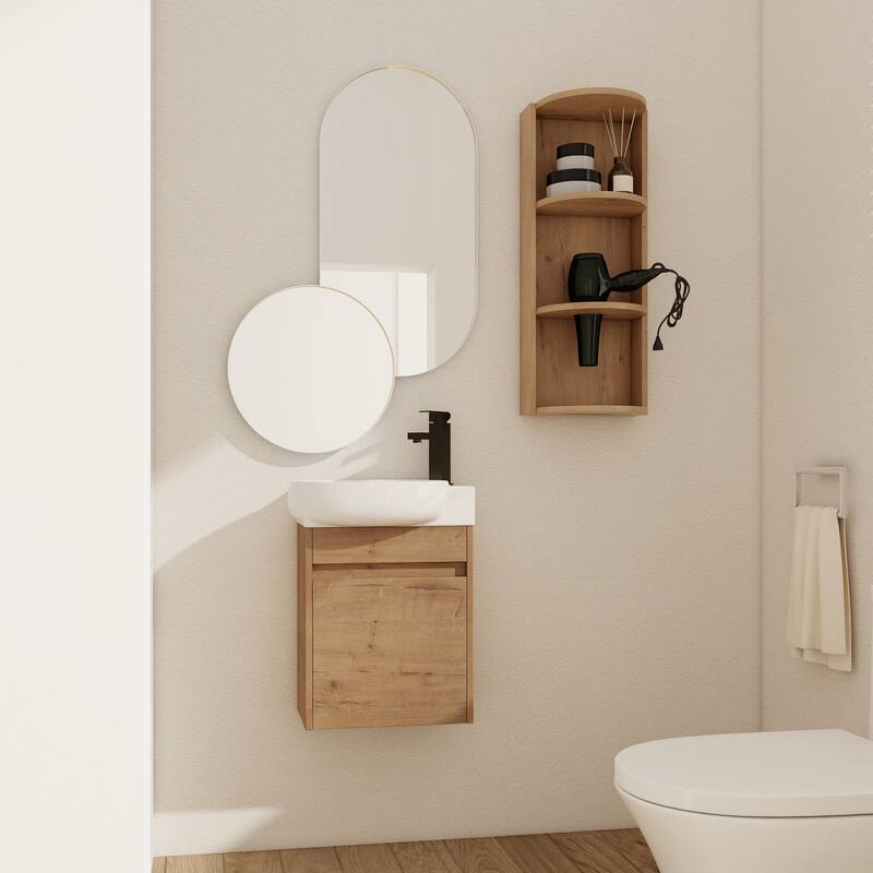 Compact Bathroom Vanity with Sink, Oval Single Ceramic Sink Bathroom Cabinet for Small Bathroom