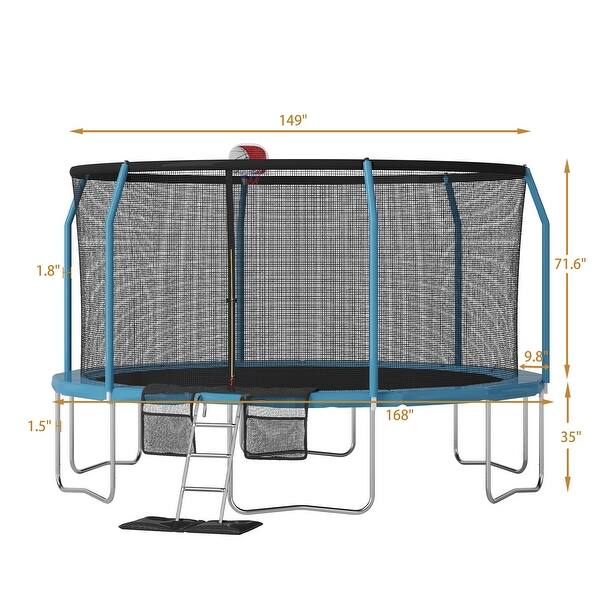 Solid Tapline 14FT Round Outdoor Trampoline with Basketball Hoop and Enclosure Net ...