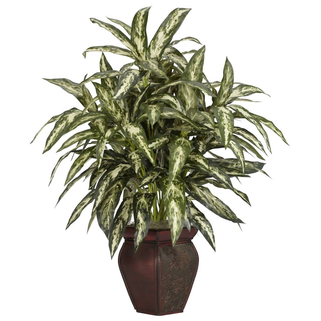 Silk Plant with Vase - 26" Decorative Artificial Plant, Home Office DÃ©cor, Realistic Design, Multi-Colored Foliage - 2.5ft.
