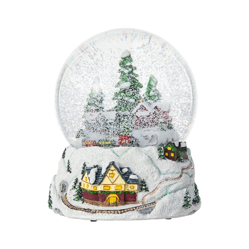 Glitzhome 8"H Oversized Resin Lighted Musical Snowflakes Village Waterglobe