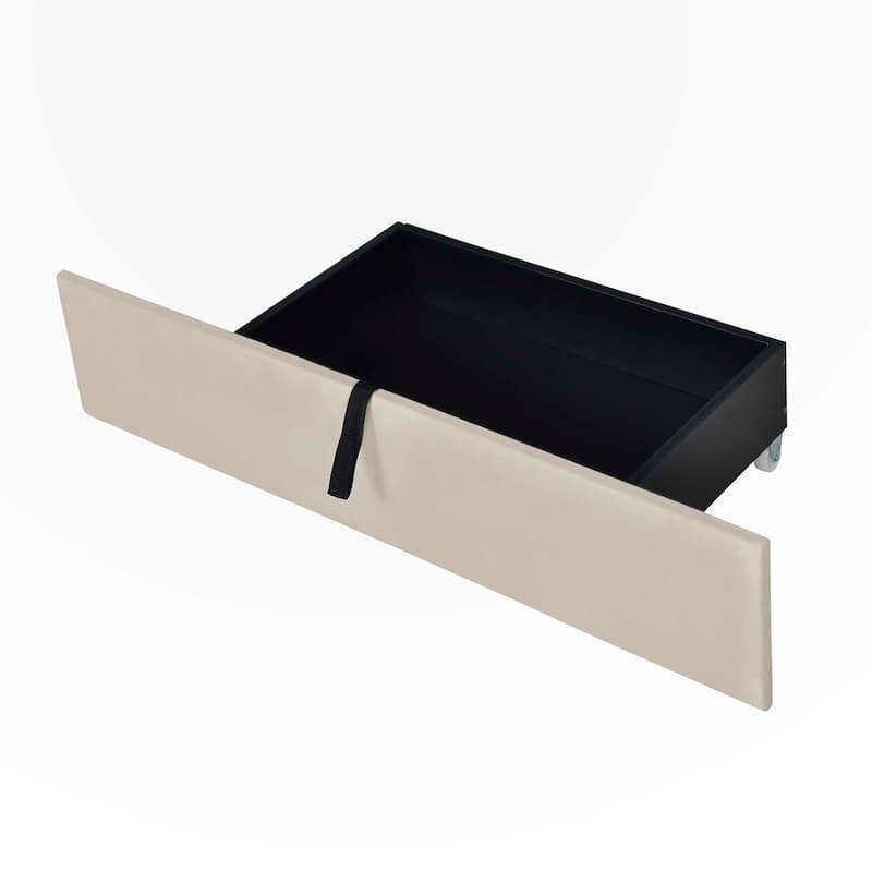 Queen Size Velvet Upholstered Platform Bed with Twin XL Trundle