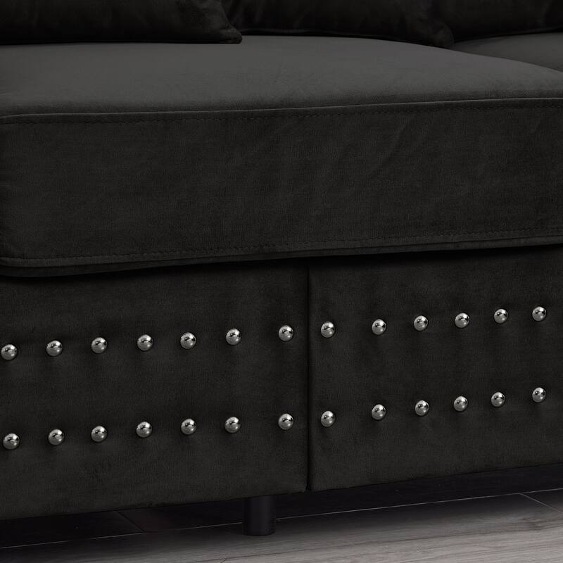 Velvet Loveseat Sofa with Storage, Comfy Upholstered Deep Seat Sofa, 2-Seater Sofa with Nailhead Trim & 6 Throw Pillows