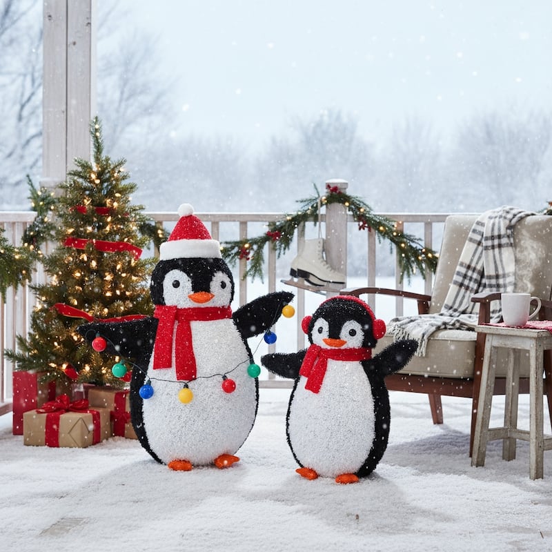 2-piece Lighted Pop-up Red Penguin Family - Multi