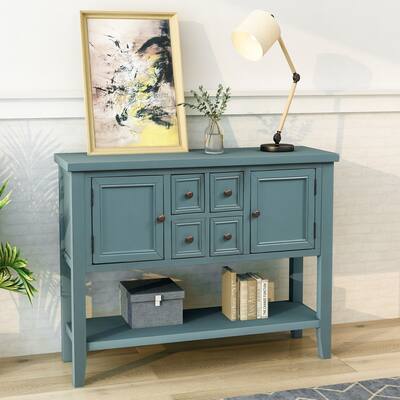 Buffet Sideboard Console Table with Bottom Shelf,Dark Blue - 46"L x 15"W x 34"H