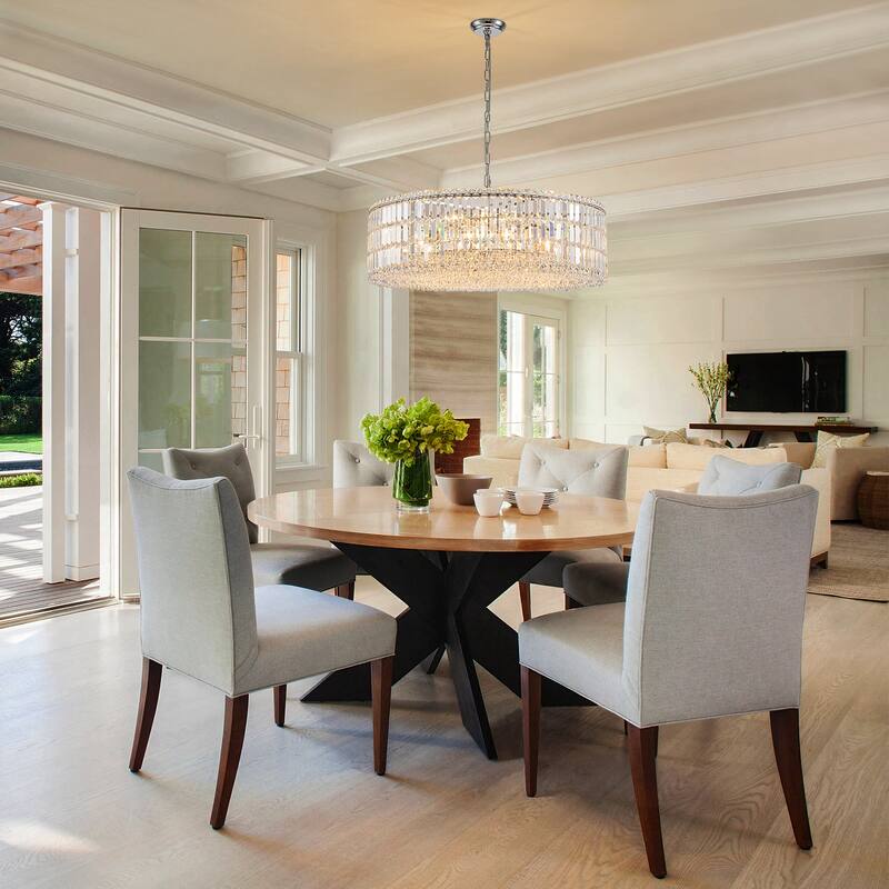 12-Lights Modern Drum Glam Dimmable Crystal Chandelier Round Kitchen Island Light - W31.5"