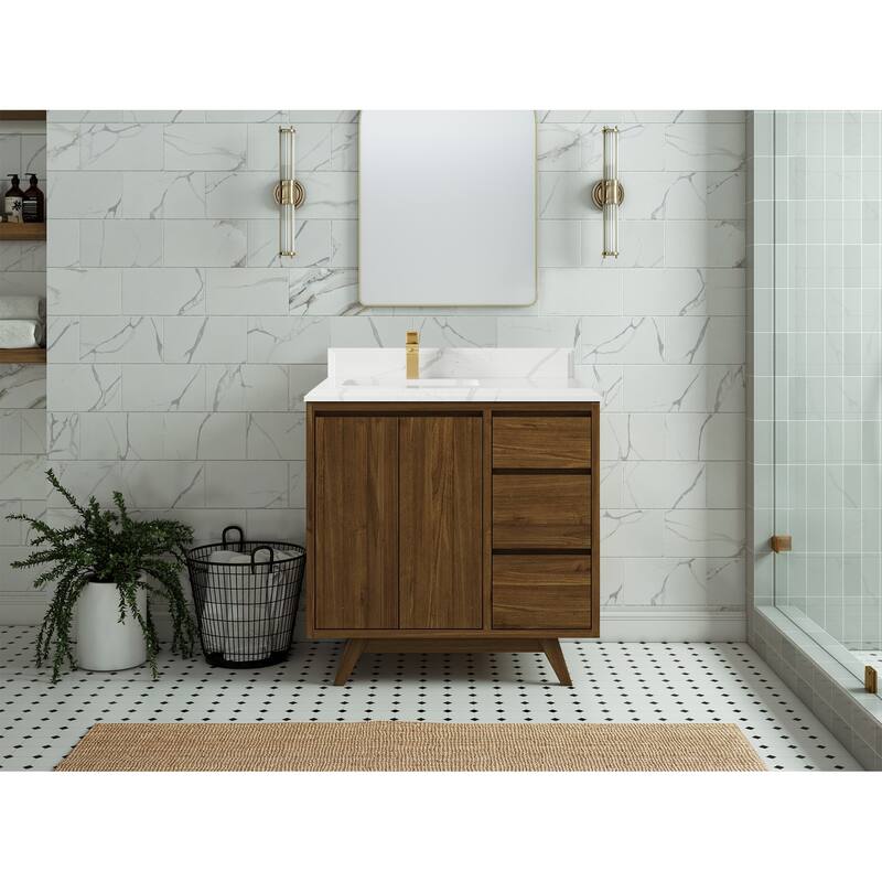 Willow Collections 36 in. W x 22 in. D Madison Teak Left Offset Sink Bathroom Vanity with Countertop