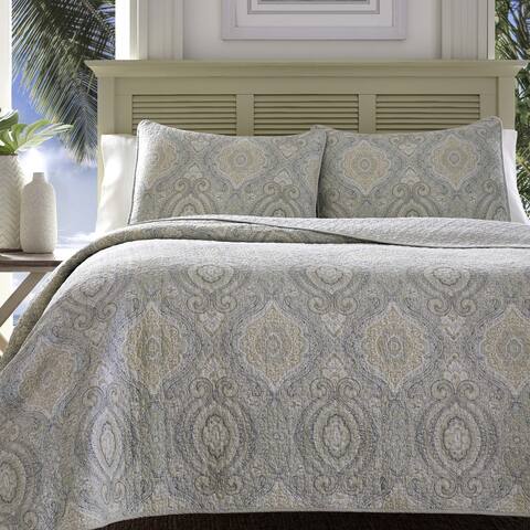 Tommy Bahama Turtle Cove Cotton Reversible Grey Quilt Set