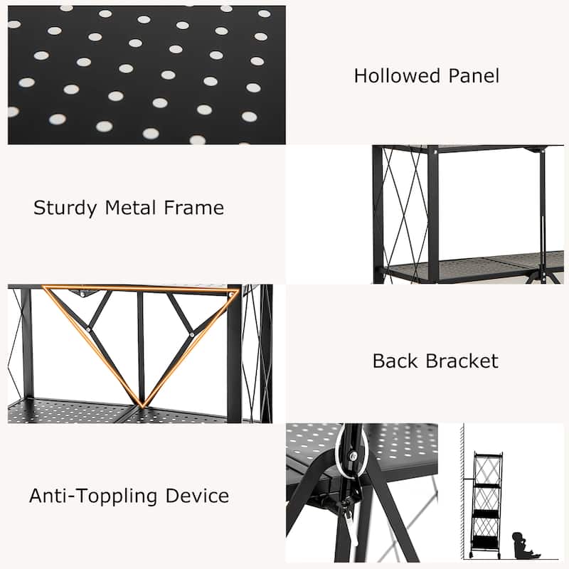 Gymax 2PCS 4-tier Foldable Storage Shelving Unit w/4 Universal Wheels
